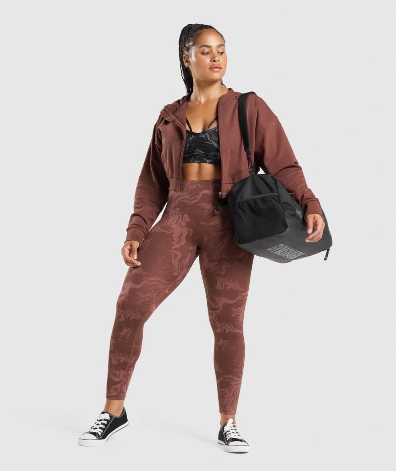 Bluzy Z Kapturem Gymshark GS Power Cropped Zip Damskie Brązowe | PL 208FOW